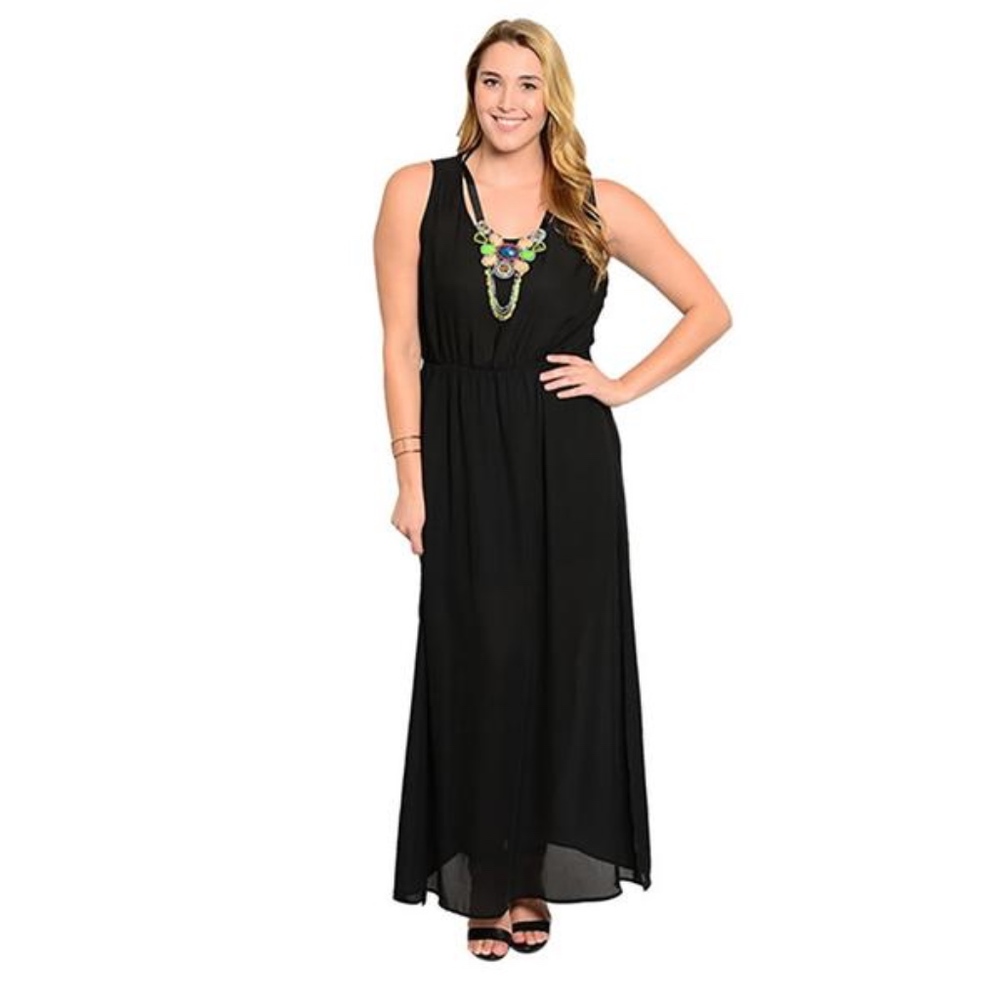 Plus Size Black Maxi with Vibrant Necklace